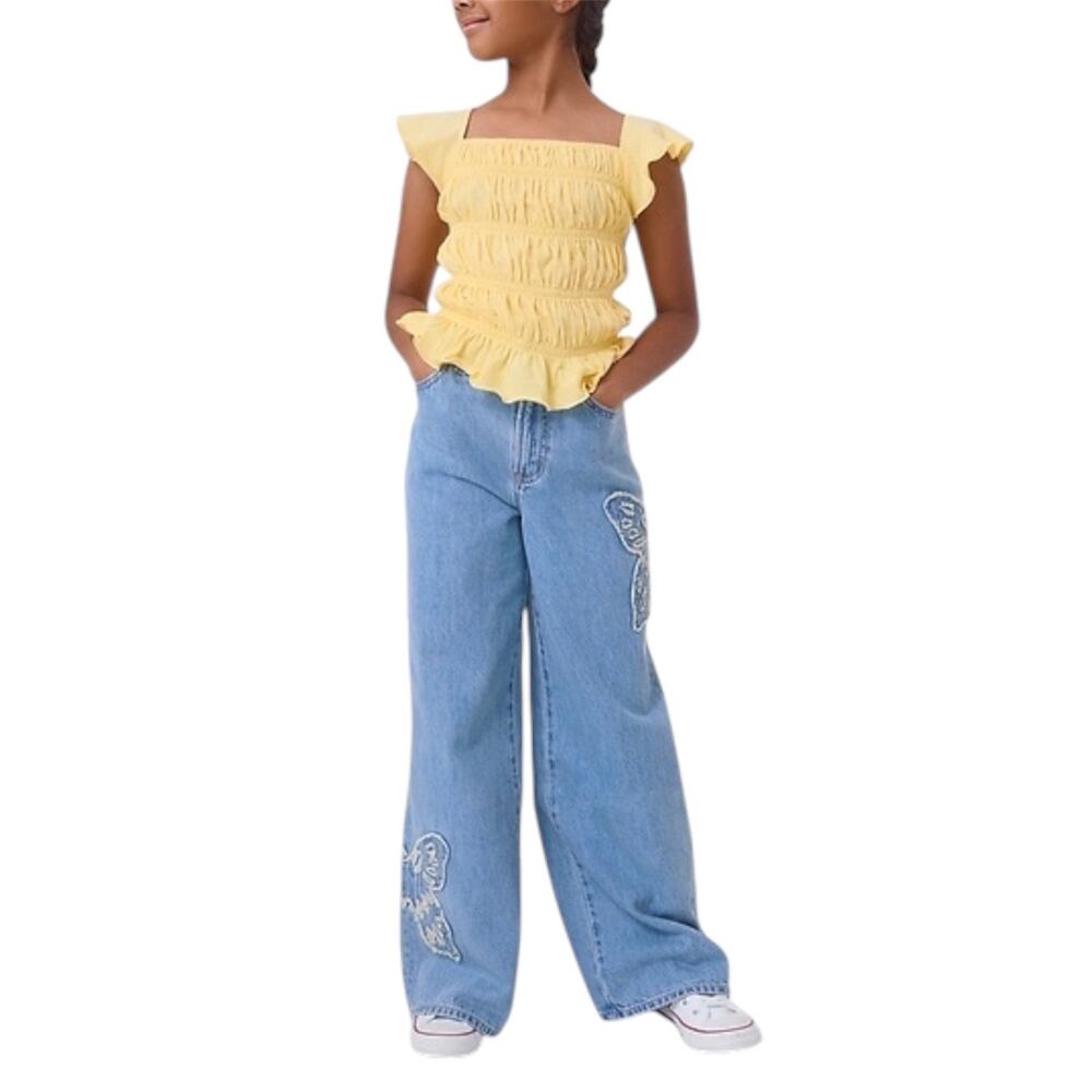 Gap Kids Butterfly Patch Wide Leg Jeans Y2K Denim Boho Aesthetic Sz Kids 12 Plus